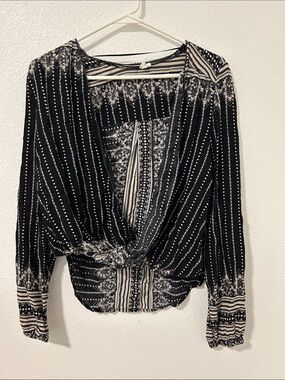 Black & Cream Printed Wrap Blouse - Women Tops rip curl